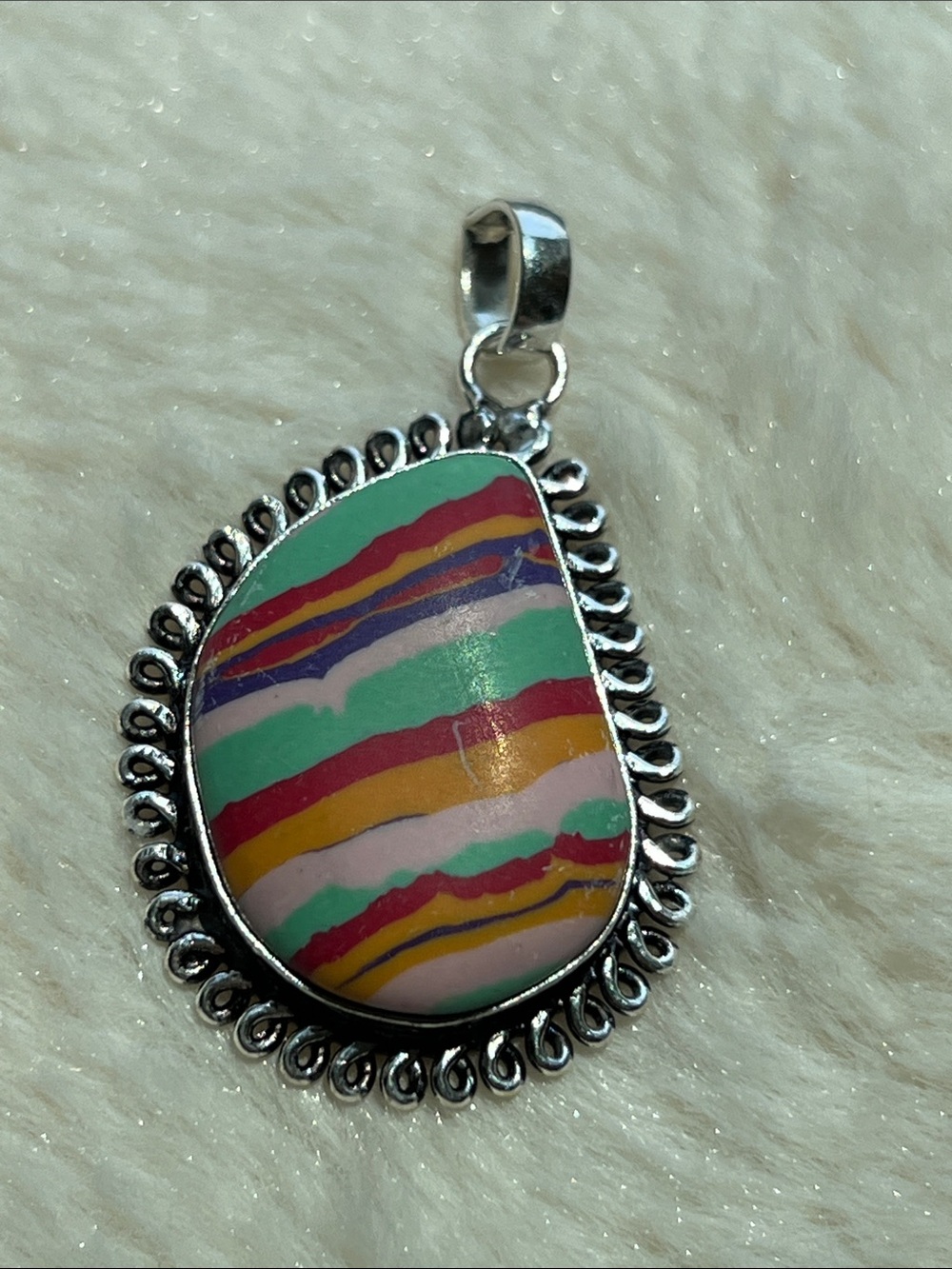 Rainbow Calsilica Synthetic Gemstone Pendant